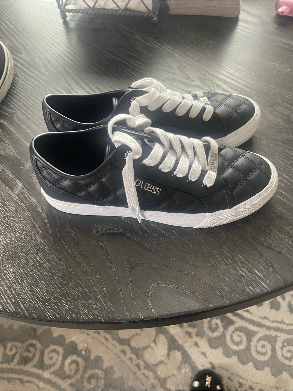 GUESS Black Quilted Sneakers with White Laces